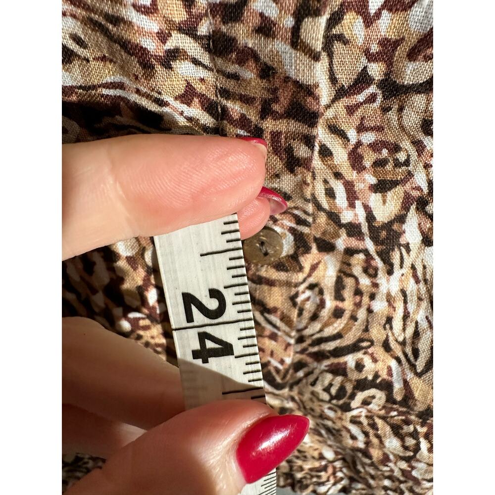 Rachel Zoe Top Womens Medium Brown Linen Animal Print Button Short Sleeve - Picture 7 of 7